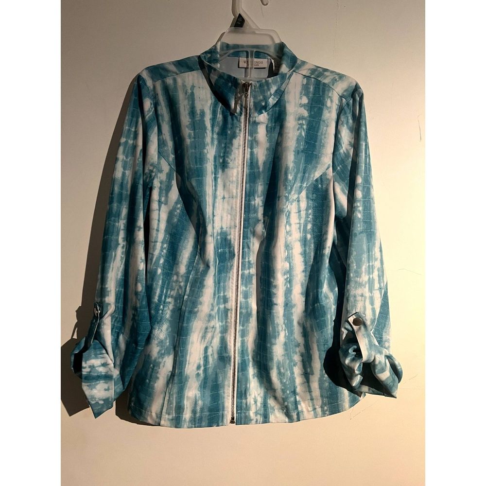 Weekends by Chicos size 1 womens 8 jacket watercolor blue